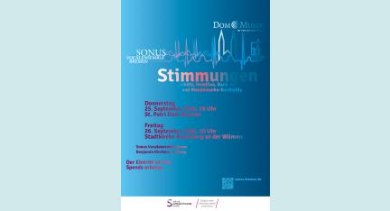 Aktuelles Plakat vom Sonus Vokalensemble mit Konzertterminen. Diese sind auch zu finden auf www.sonus-bremen.de