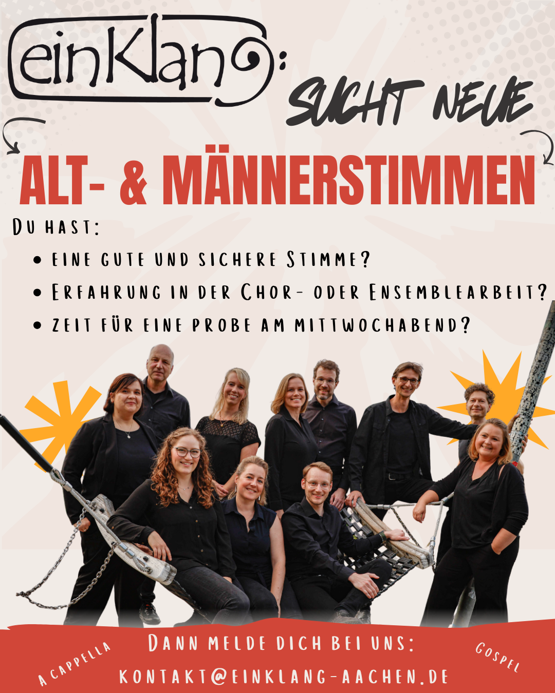 Aachener A cappella- und Gospel-Ensemble sucht Alt- und Männerstimmen